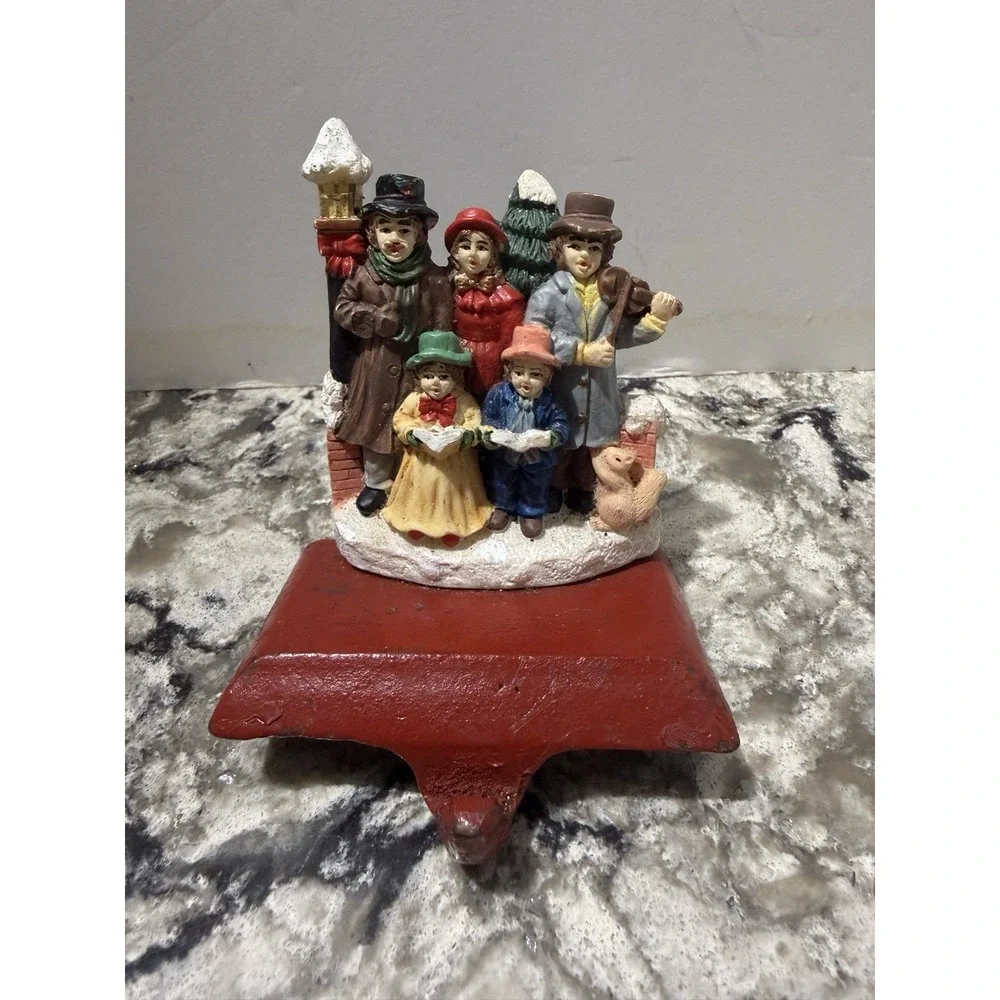 Vintage Cast Iron Stocking Holder Victorian Carolers Hand painted
